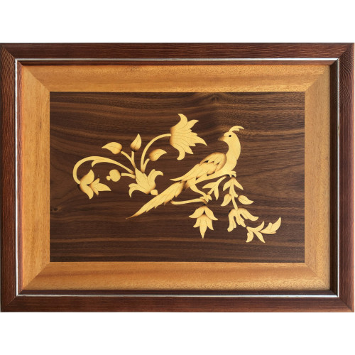 Marquetry Dalda Kuş Pano Ceviz