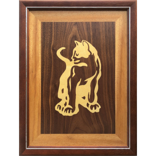 Marquetry Kedi Pano Ceviz